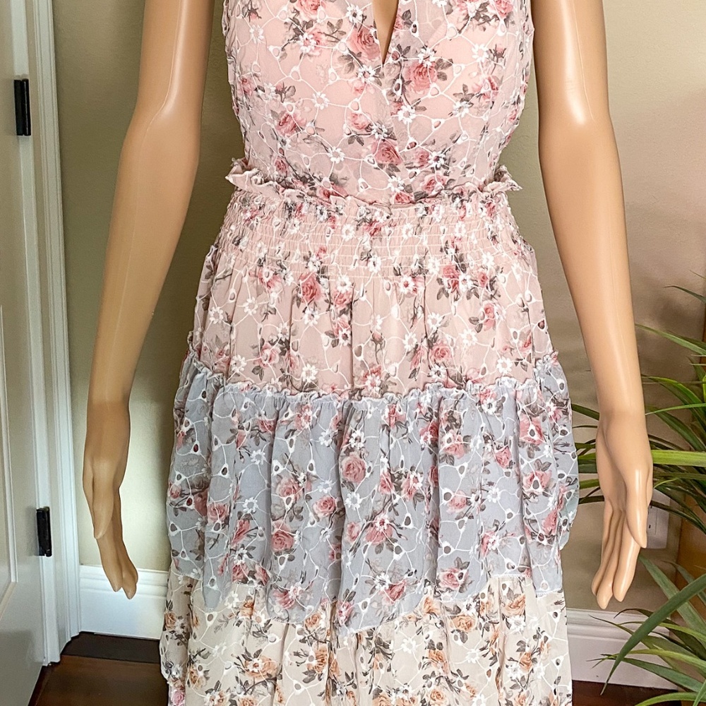 FLORAL EYELET HALTER TOP MAXI DRESS - Picture 8 of 12